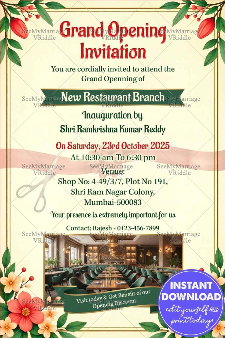 Grand Opening Invitation Card for New Restaurant Branch with Add Photo and Promotional Opening Discount Highlight