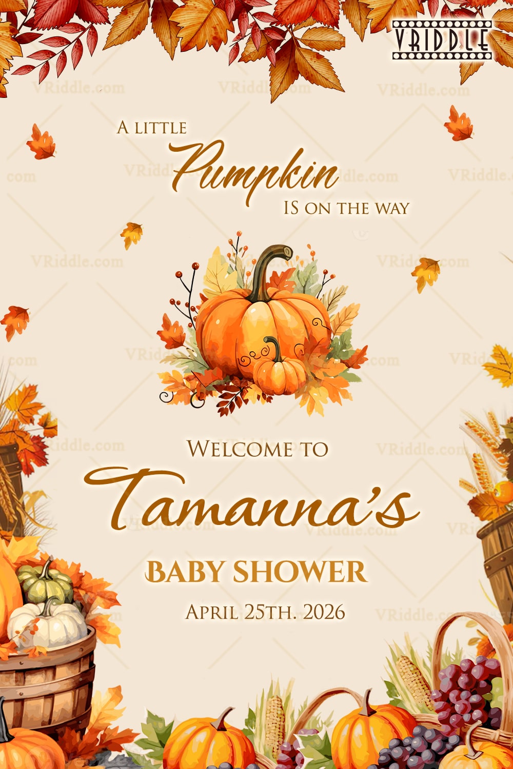 Autumn Pumpkins Themed Baby Shower Welcome Sign Board with Delightful Rustic Elements