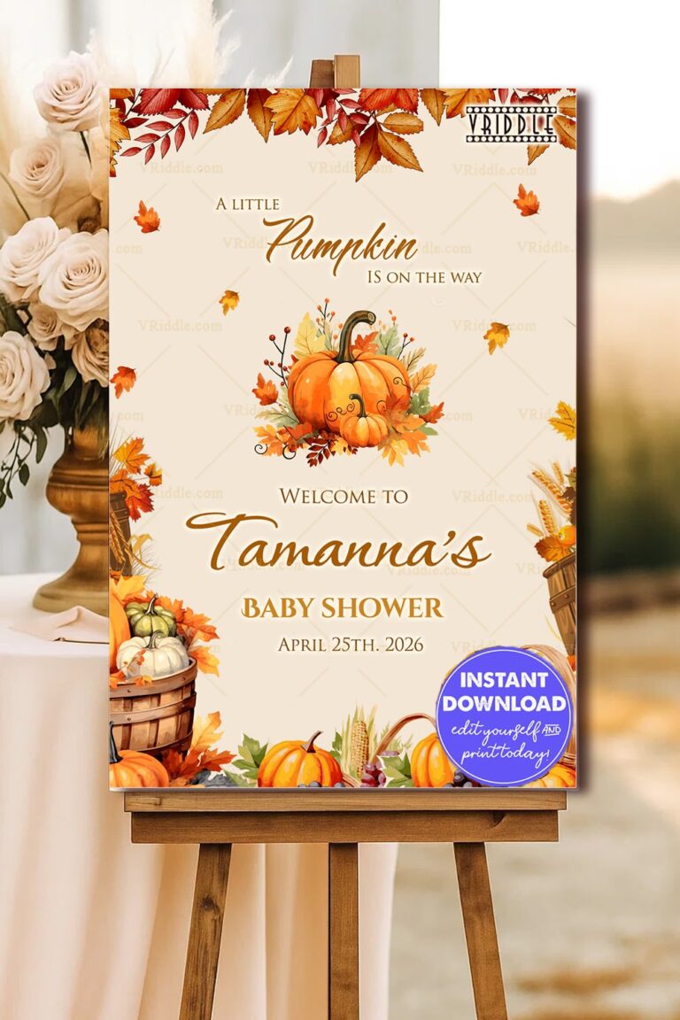 Autumn Pumpkins Themed Baby Shower Welcome Sign Board with Delightful Rustic Elements