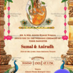 Devine Krishna Radha Wedding Invitation Featuring Regal Peacock Motifs, South Indian Temple Decor and Lotus