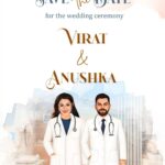 Doctor Love Wedding Save the Date Invitation Video with Medical Themed Illustration of Couple and Pastel Floral Accents