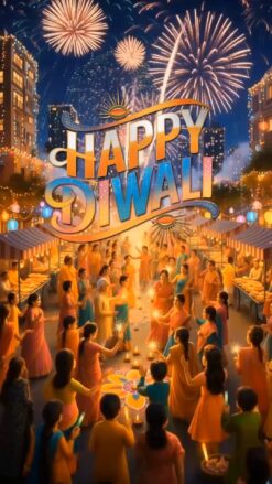 Families Lighting Diyas Happy Diwali Invitation Video with Under a Glittering Night Sky