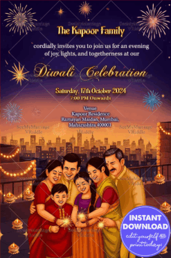 Festival of Lights Diwali Invitation with Family Warmth and Radiant Decor Festive Sparkles