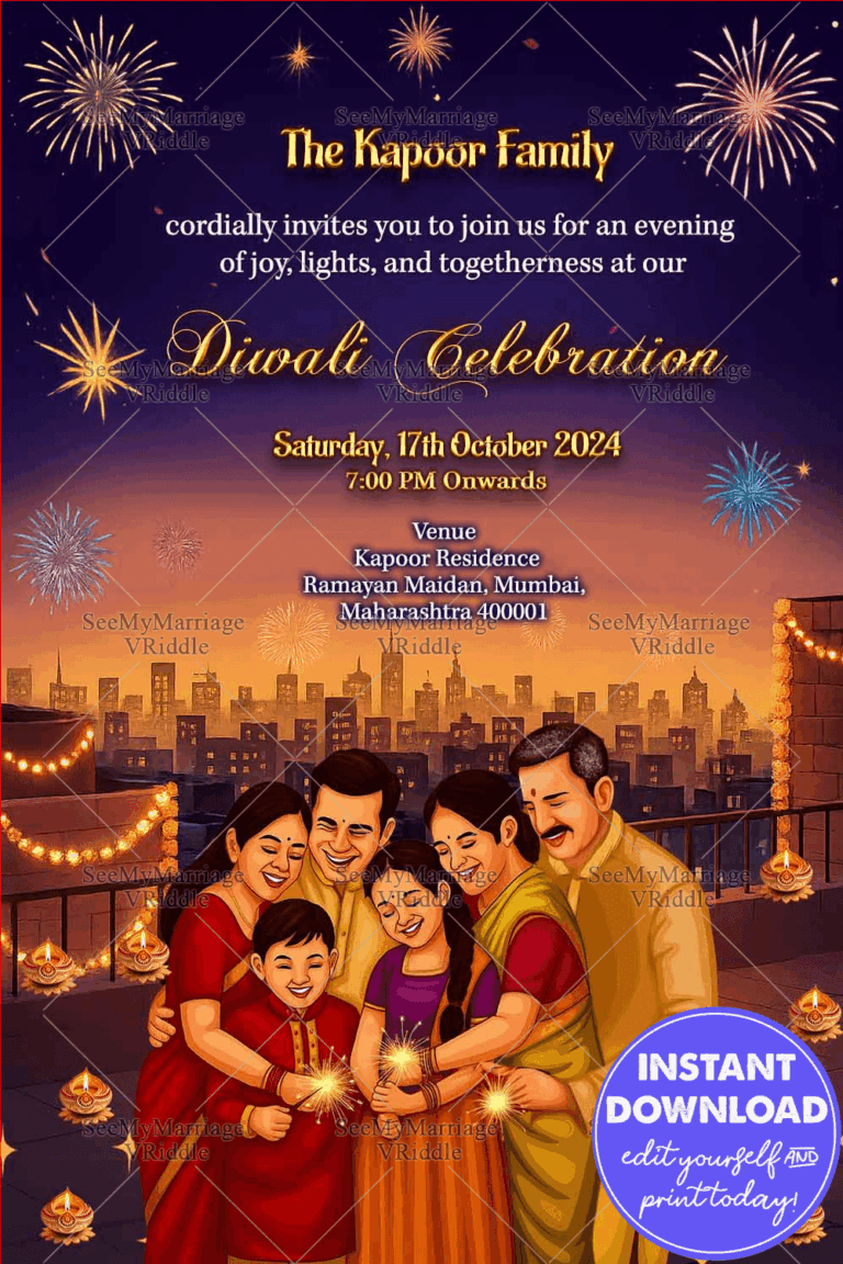 Festival of Lights Diwali Invitation with Family Warmth and Radiant Decor Festive Sparkles