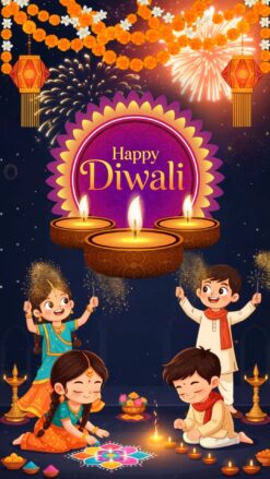 Joyful Kids Diwali Invitation Video with Children Lighting Diyas and Sparkling Fireworks
