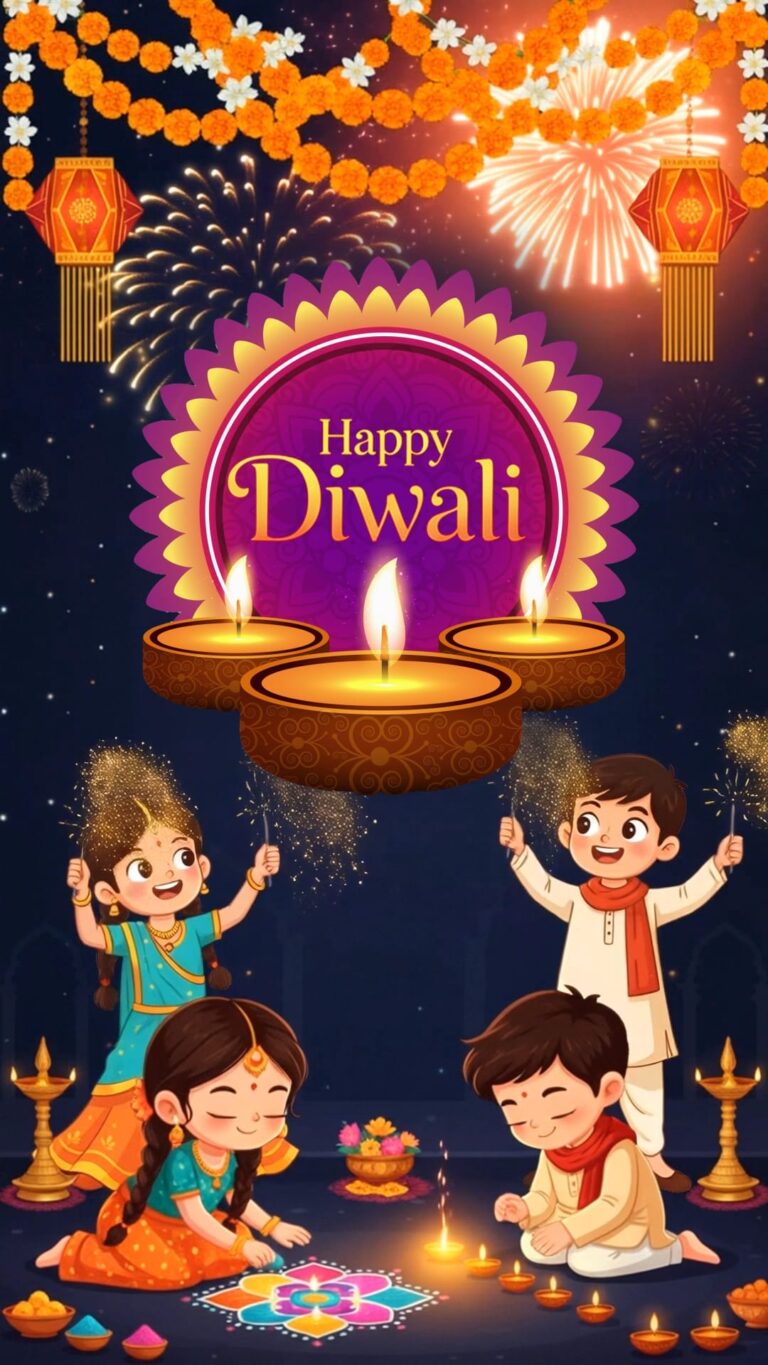 Joyful Kids Diwali Invitation Video with Children Lighting Diyas and Sparkling Fireworks
