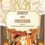 Kalamkari South Indian Wedding Invitation Video with Marathi Couple in Traditional Attire Walking Hand-in-Hand Beneath a Floral Mandap
