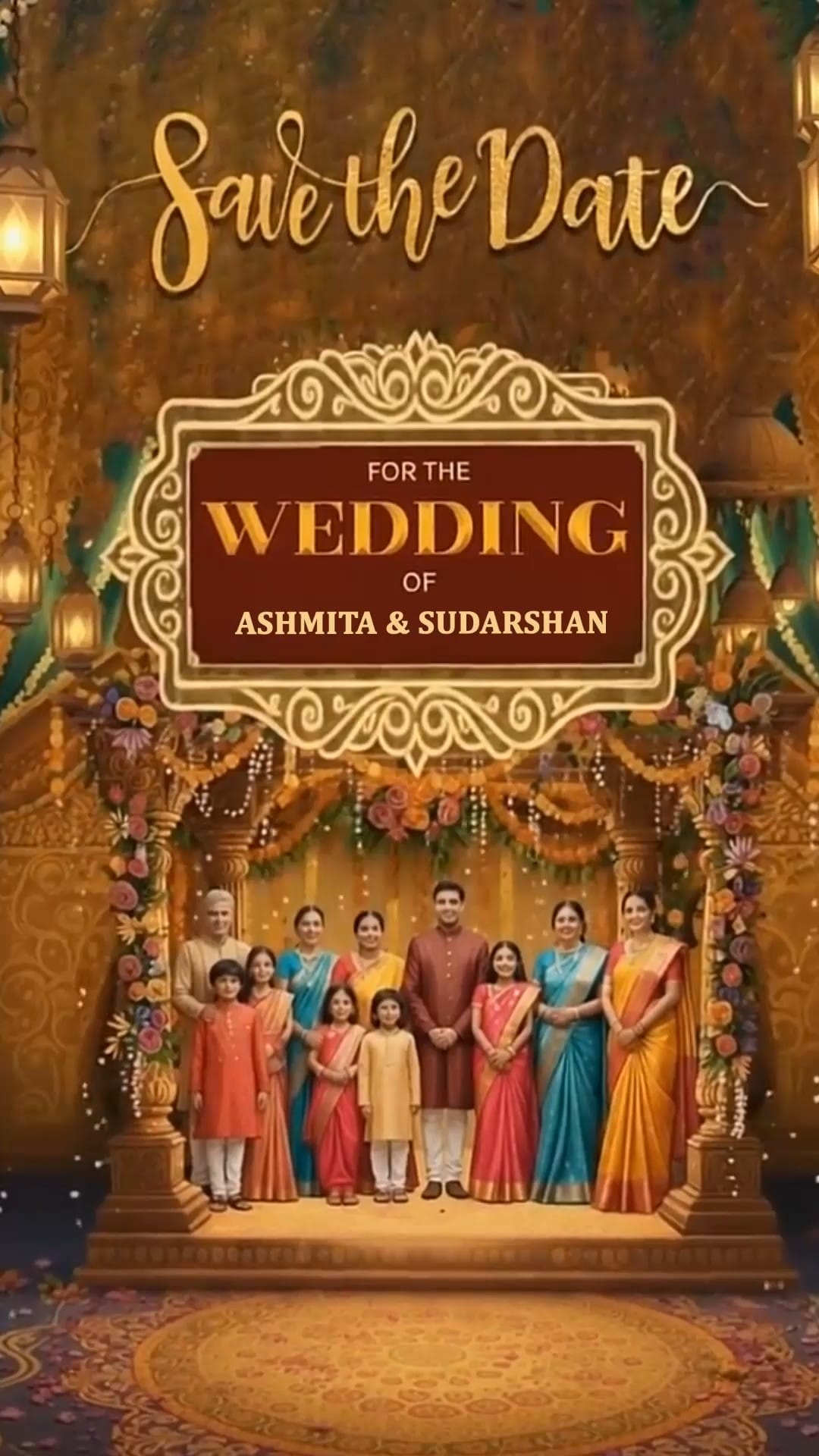 Liliput Theme Wedding Invitation Video with Family Portrait, Grand Celebration Ambiance and Haldi, Mehendi, Sangeet Night, Phere, Reception Party, Save The Date