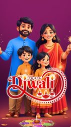 Warm and Joyful Shubh Diwali Invitation Video with Featuring a Cheerful Indian Family in Traditional Attire