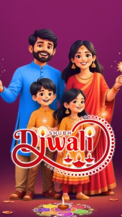 Warm and Joyful Shubh Diwali Invitation Video with Featuring a Cheerful Indian Family in Traditional Attire