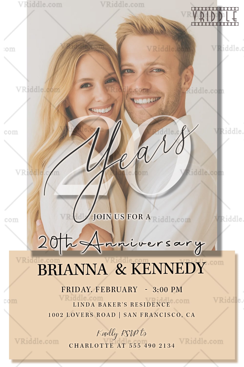 20th Anniversary Invitation with Couple Add Photo Portrait in Soft Pastal Shade