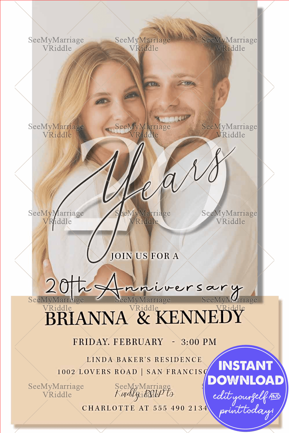 20th Anniversary Invitation with Couple Add Photo Portrait in Soft Pastal Shade