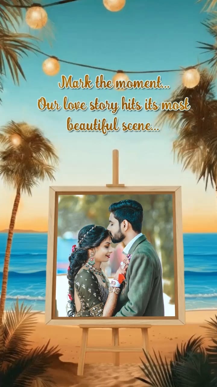 A Sunset Celebration Save The Date Video with Add Photo, Floral Decor and Oceanview BG