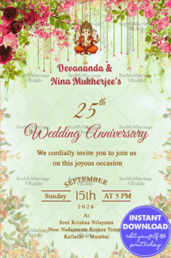Anniversary Invitation pink and Red Roses Blossoms and Hanging on a Soft Pastel Background