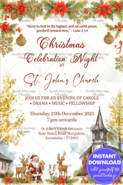 Christmas Celebration Night Invitation with Church Theme Soft Cream Background