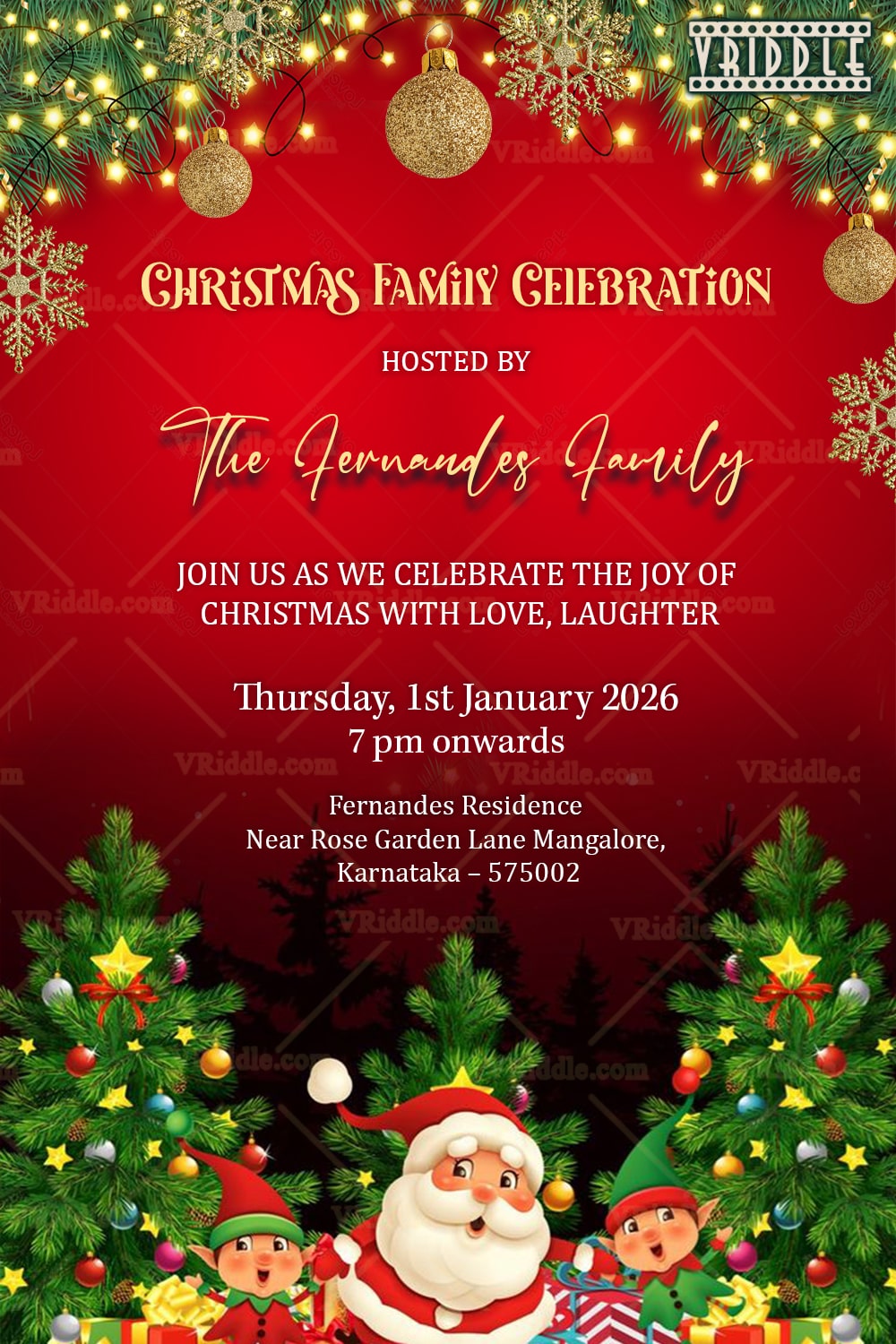 Festive Christmas Family Celebration Invitation with Santa and Holiday Cheer