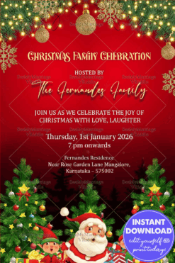 Festive Christmas Family Celebration Invitation with Santa and Holiday Cheer