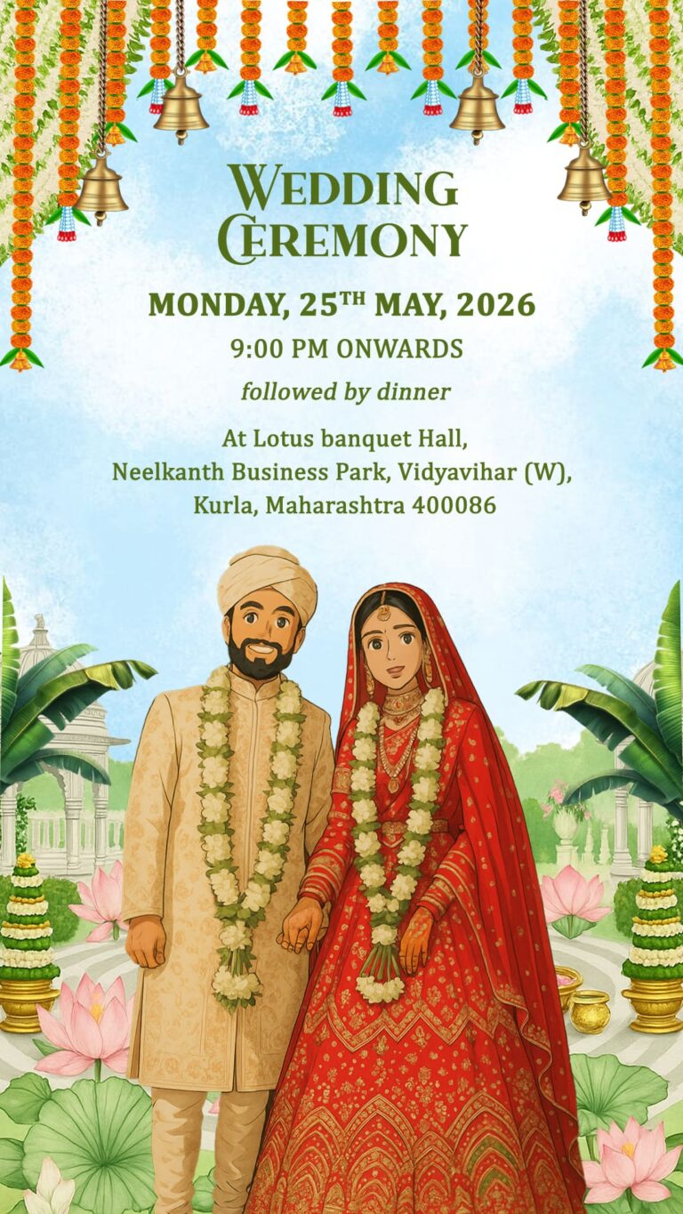 Ghibli Art Minimal Version Wedding Invitation Video with Lotus Garden BG and Haldi