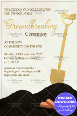 Golden Shovel Groundbreaking Ceremony Invitation with Bricks on Earth Theme