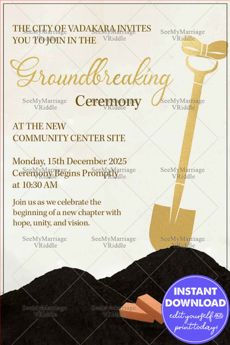 Golden Shovel Groundbreaking Ceremony Invitation with Bricks on Earth Theme