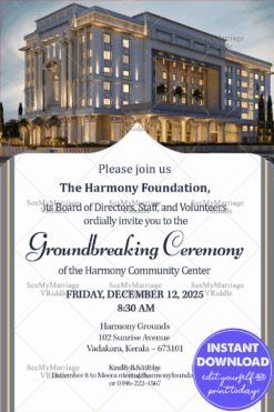 Grand Groundbreaking Ceremony Invitation with Add Image Option Majestic Building Backdrop
