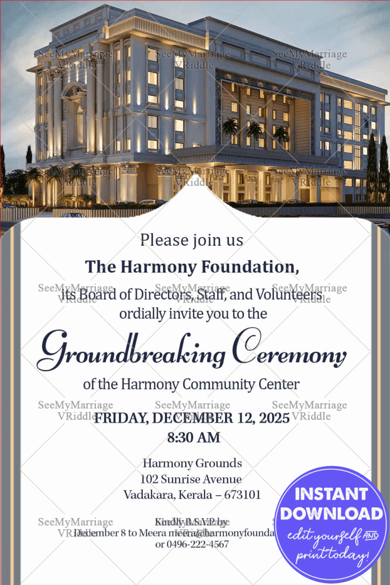 Grand Groundbreaking Ceremony Invitation with Add Image Option Majestic Building Backdrop