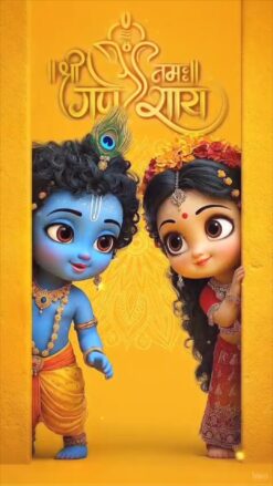 Krishna Radha Yellow BG Wedding Invitation Video with Floral Elements and Save The Date, Ganesh Pooja, Haldi, Mehandi, Sangeet, Barat, Reception