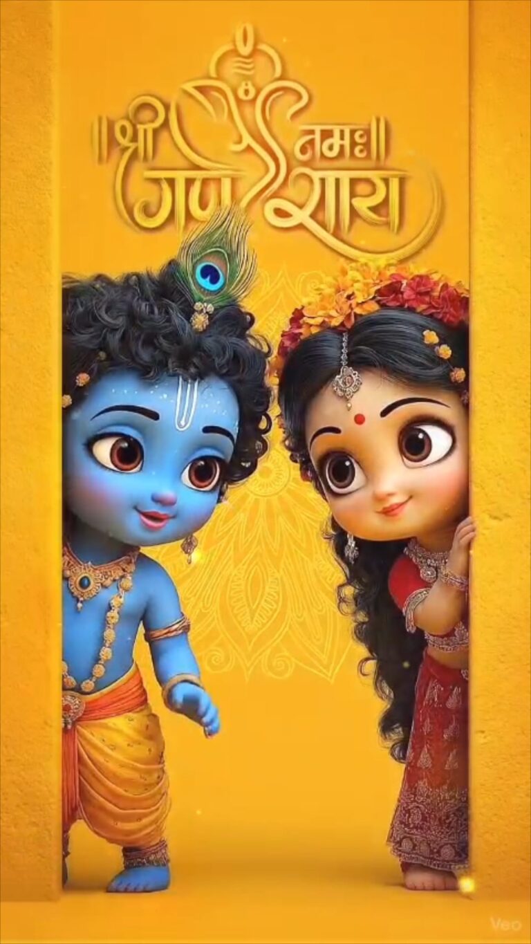 Krishna Radha Yellow BG Wedding Invitation Video with Floral Elements and Save The Date, Ganesh Pooja, Haldi, Mehandi, Sangeet, Barat, Reception