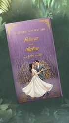 Lavender Christian Wedding Invitation Video with Couple and Roce, Reception, Save The Date