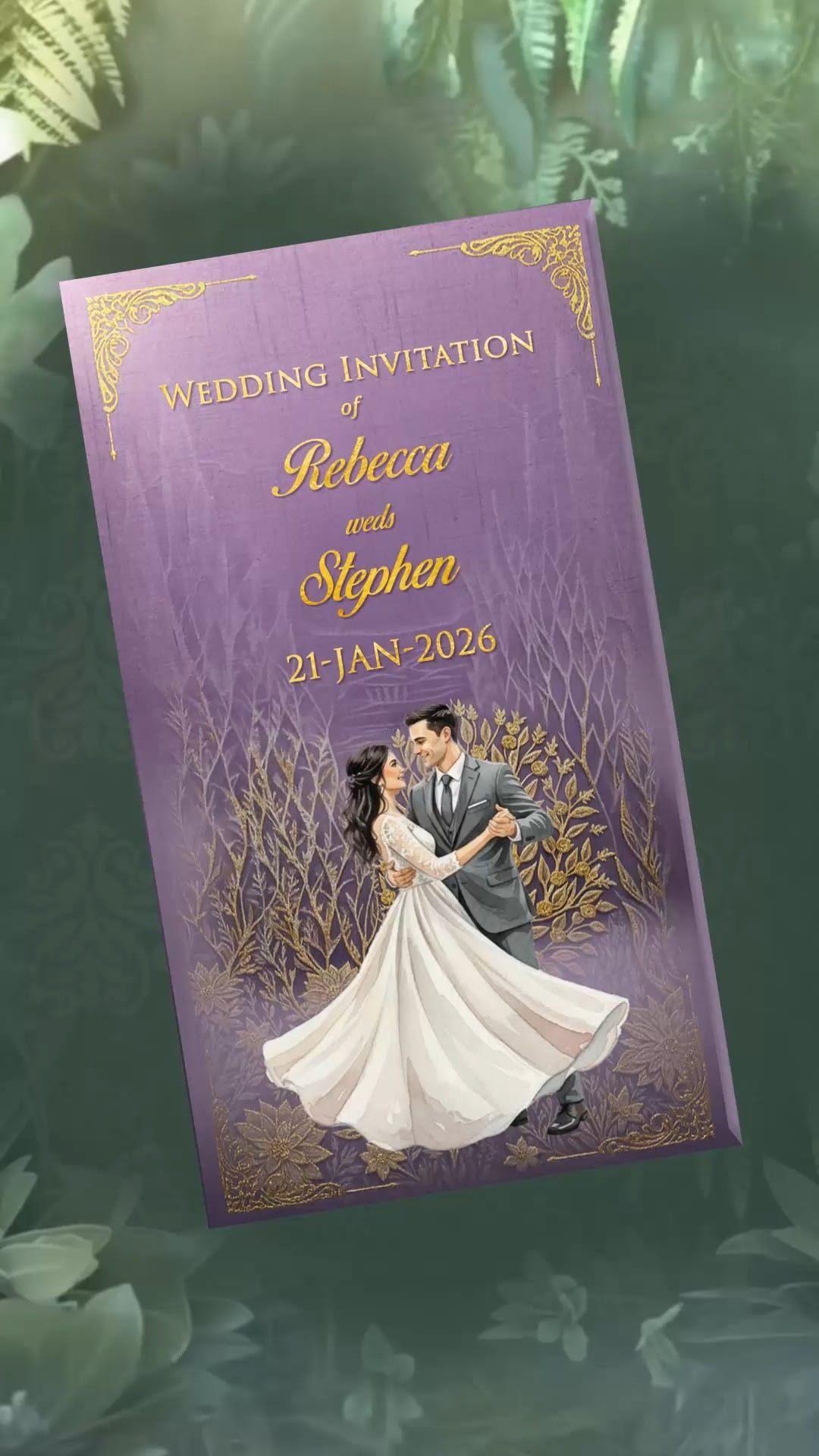 Lavender Christian Wedding Invitation Video with Couple and Roce, Reception, Save The Date