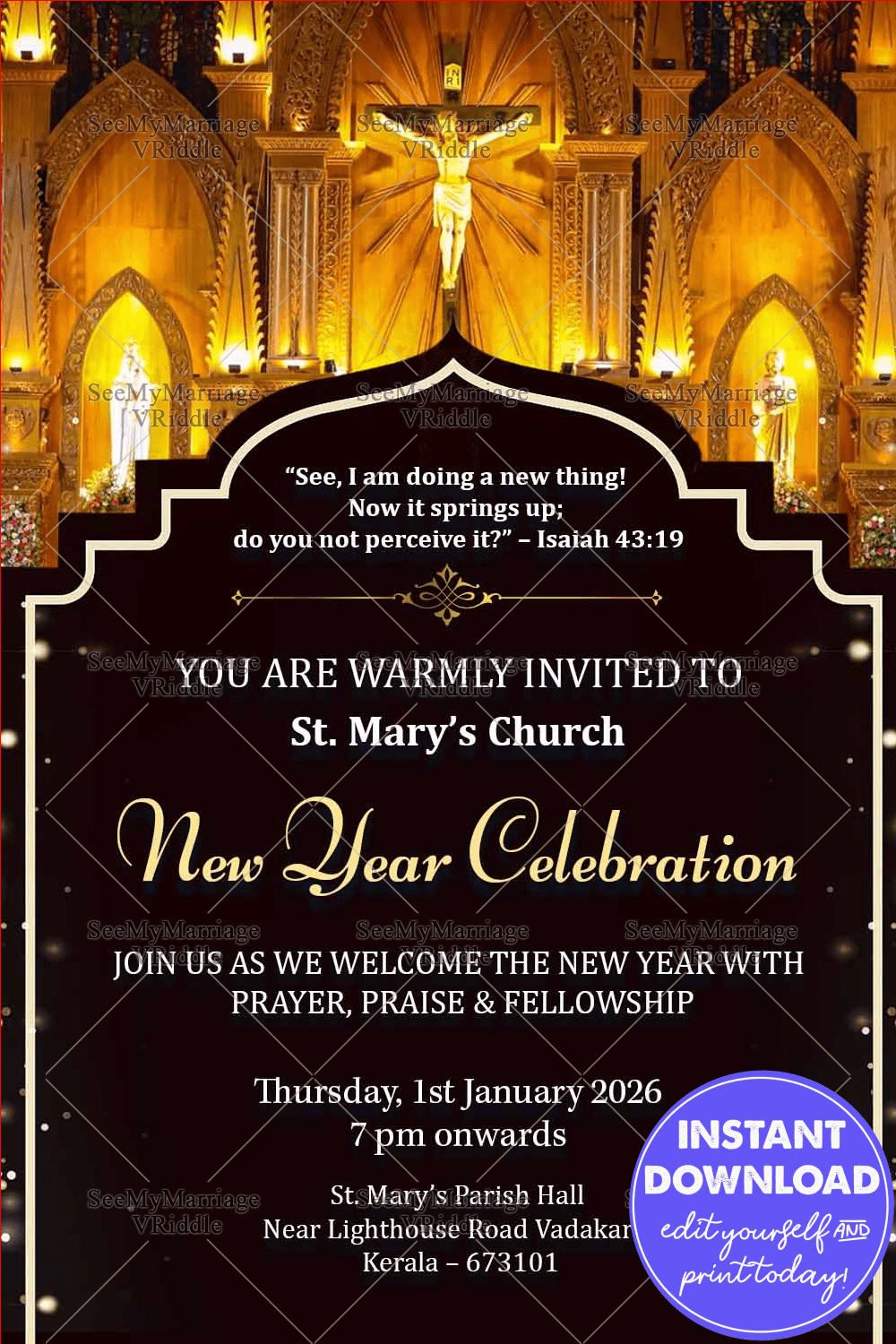 New Year Celebration Invitation with Sacred Church Ambience