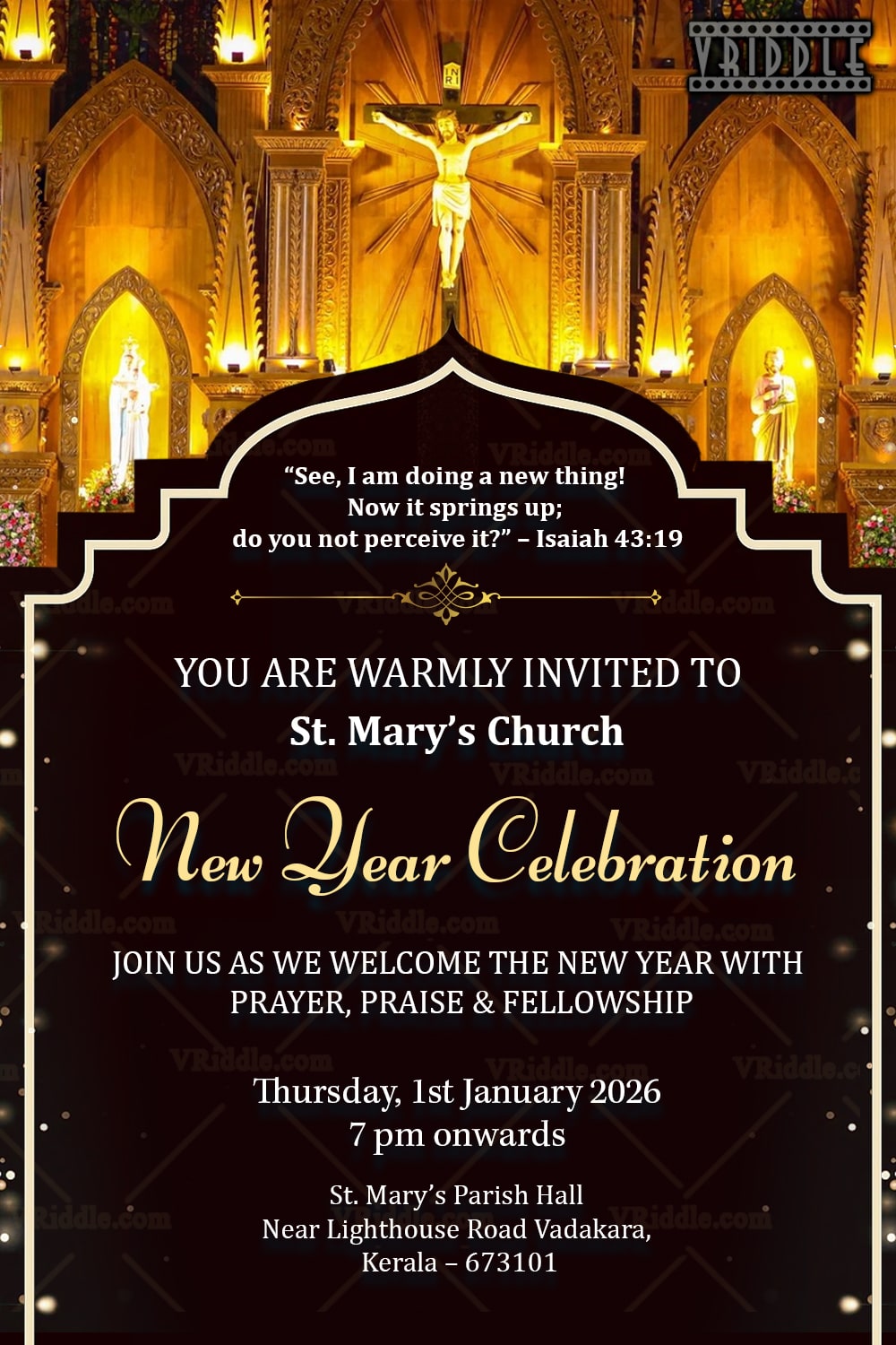 New Year Celebration Invitation with Sacred Church Ambience