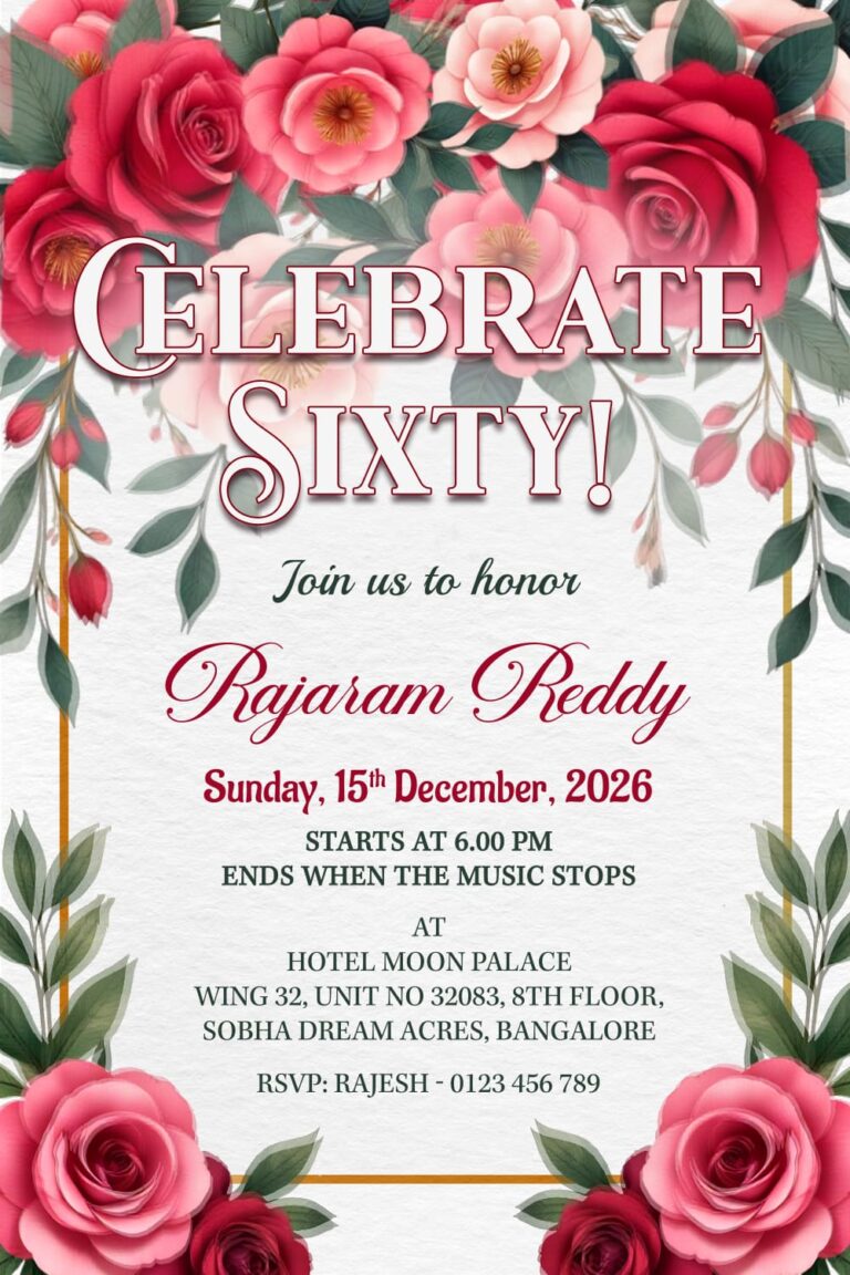 Rose Floral 60th Birthday Invitation Video with a Joyful Party Theme and a Touch of Whimsy