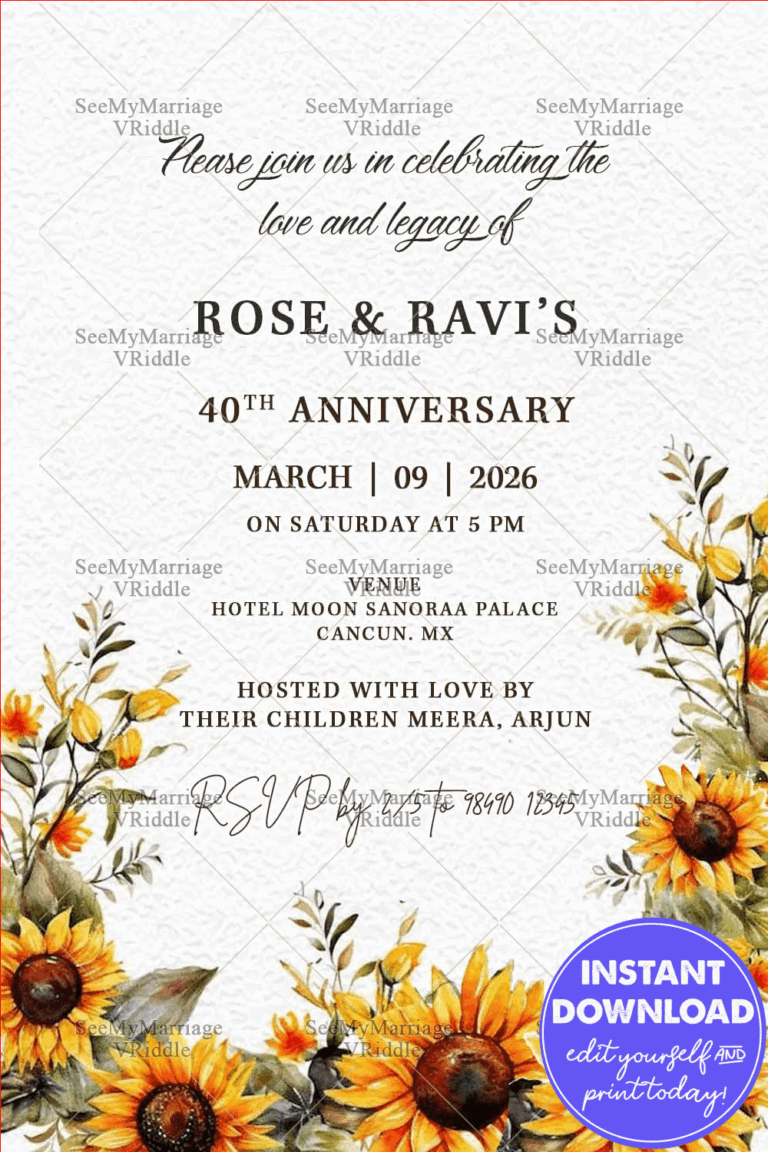 Sunflower Elegance Anniversary Invitation with soft blossoms frame with Textured BG
