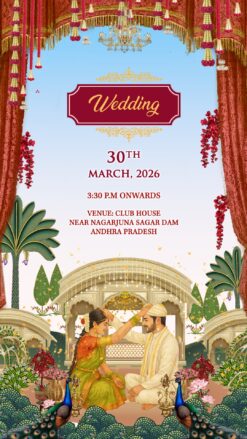 Vintage BG Wedding Invitation Video with Peacock Motif, Floral Garden and Reception