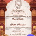 Regal Lotus Wedding Invitation Framed with Domed Arches, Floral Garlands, and Palace Pond Aesthetic