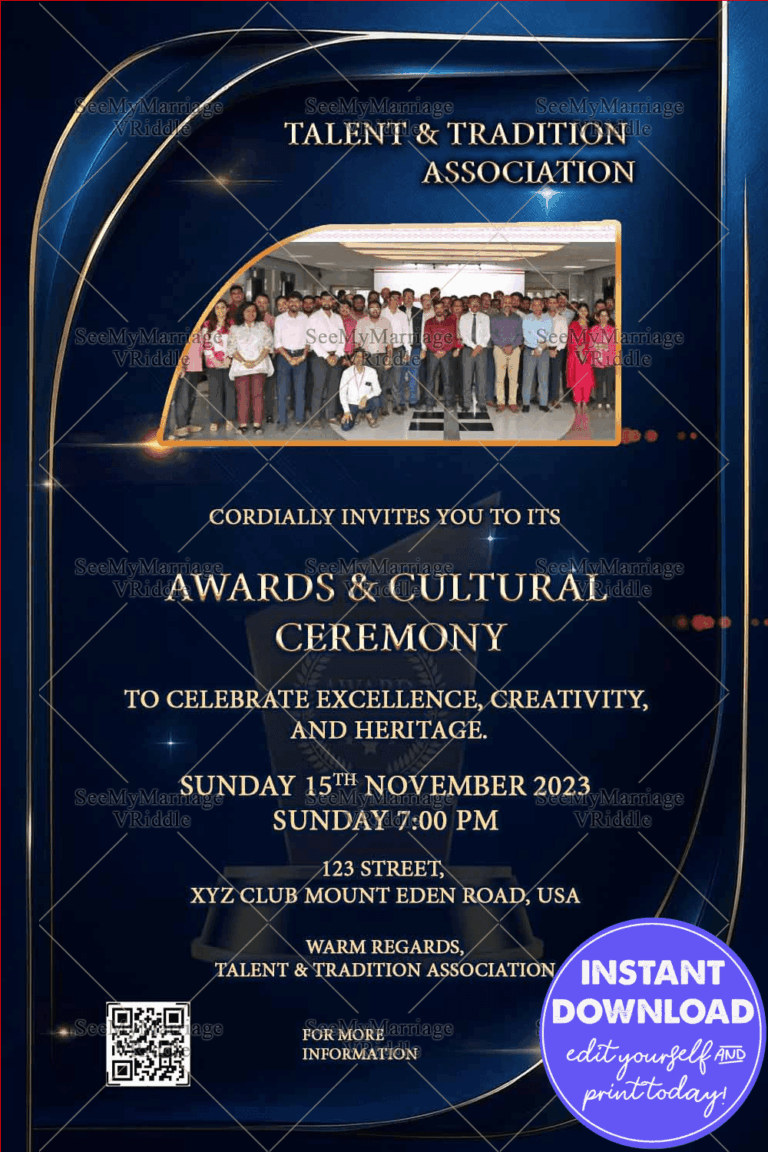 Awards & Cultural Evening Invitation with Royal Blue Background with Accents