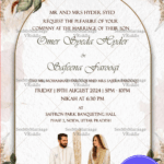Boho-Chic Nikkah Invitation with Illustrated Couple, Hand-Drawn Florals in Pastel Shade BG