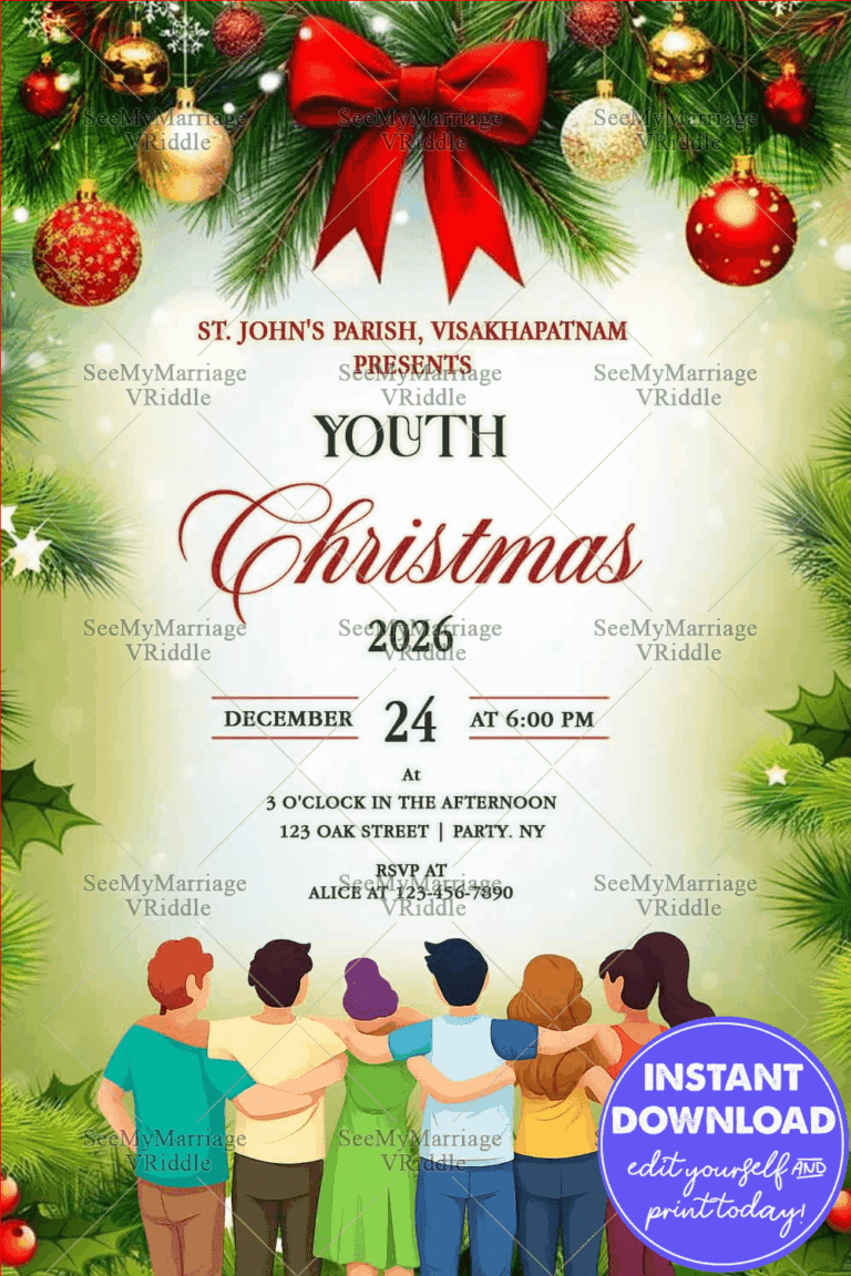 Festive Ornaments Christmas Celebration Invitation with Togetherness Illustration in Snowy Winter Season