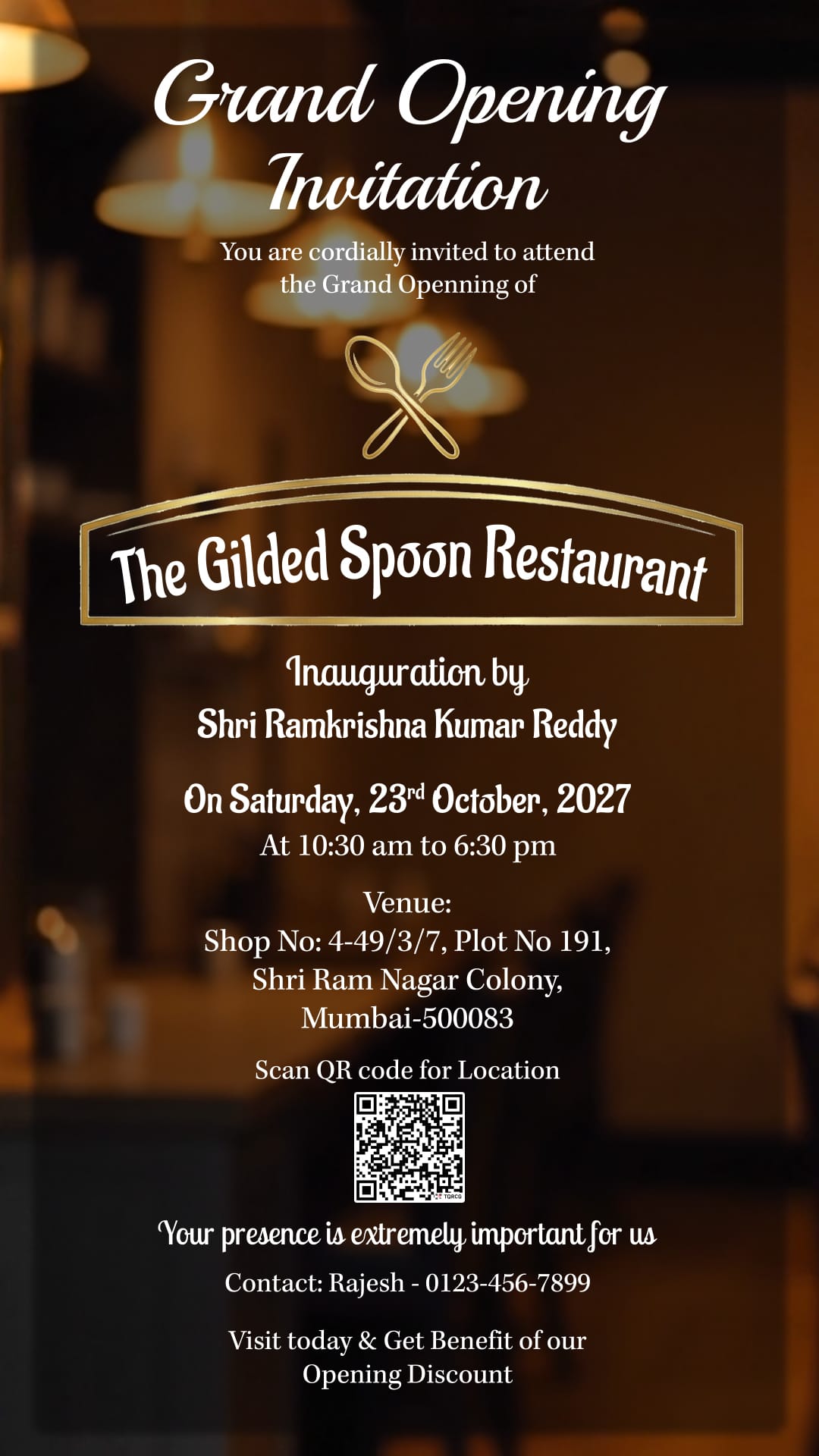 Fine Dining Grand Opening Inauguration Invitation Video with Warm Ambience
