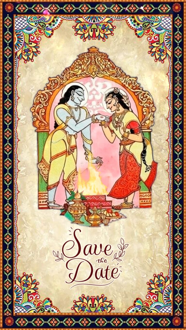 Folk Art Wedding Invitation Video with Mandala Pattern Borders and Ritual Elements