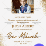 Golden Sparkle Bar Mitzvah Invitation with Add Photo Option Highlight in White BG