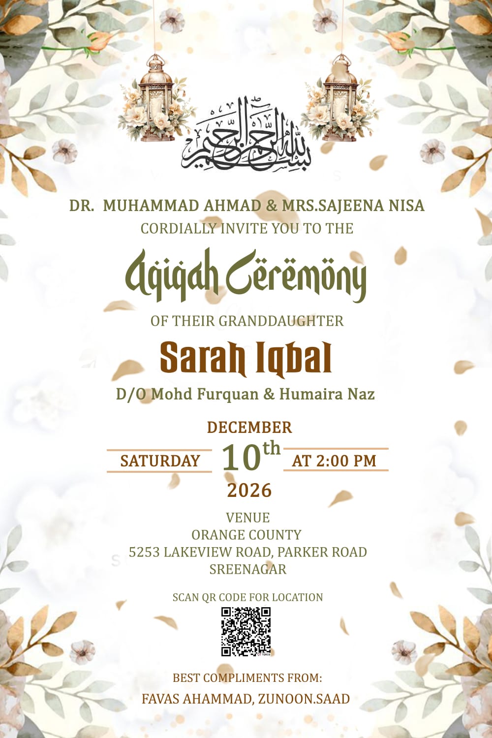 Islamic Traditions Aqiqah Ceremony Video with White Theme and Soft Botanical Elements to Celebrate a Blessed Family Milestone