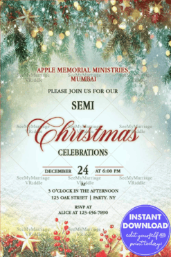 Magical Snow Christmas Invitation with Sparkling Pine Canopy & Festive Accents
