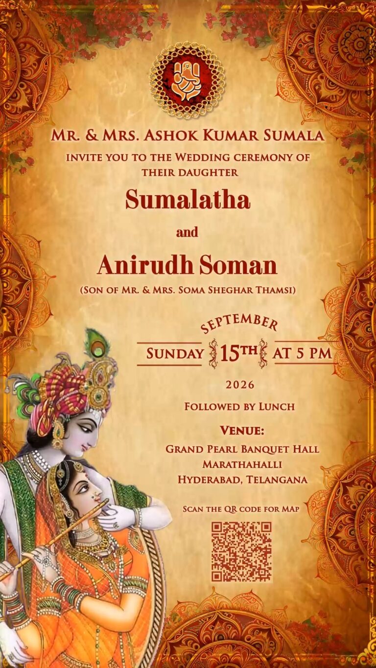 Mandala Designs Wedding Invitation Video with Radha Krishna Theme and QR Code for Address Location