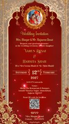 Red and Gold Rajasthani Wedding Invitation Video with Add Photo, Ornate Floral Border and QR Code