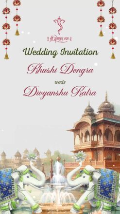 Royal Elephant Theme Wedding Invitation Video with Traditional Indian Design, Palace and Lotus Garland Decor