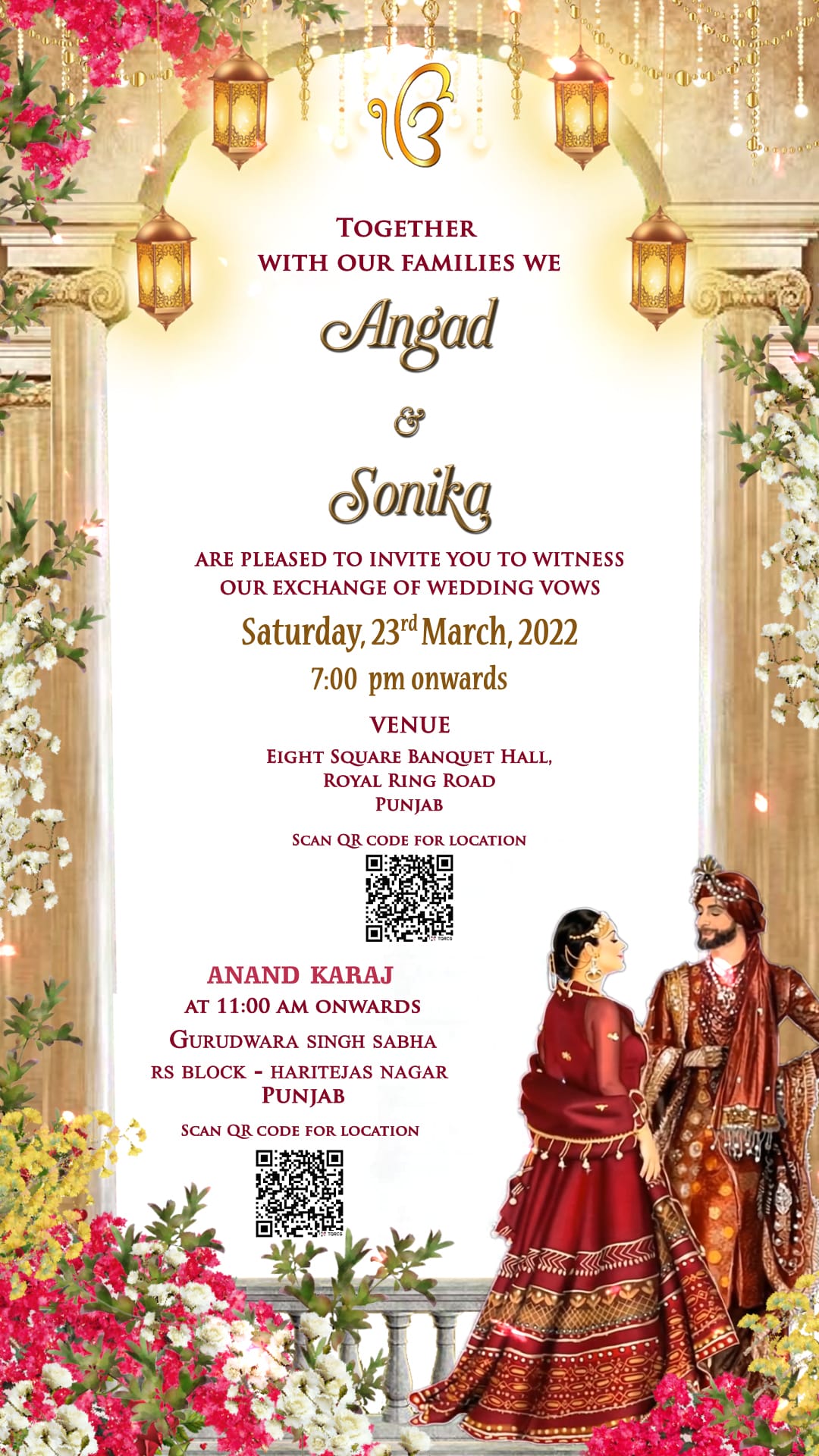 Sikh Wedding Invitation Video with Couple and Anand Karaj Ceremony Details