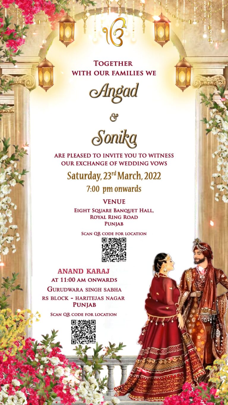 Sikh Wedding Invitation Video with Couple and Anand Karaj Ceremony Details