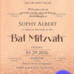 Sparkle Bat Mitzvah Invitation in Rose Gold with Subtle Judaic Accents